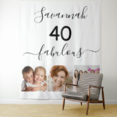 Tenture 40 fabuleux nom photo fête d'anniversaire blanche (En situation)