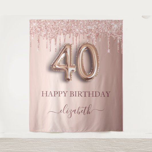 Tenture 40e anniversaire blush rose rose or parties scinti (Devant)