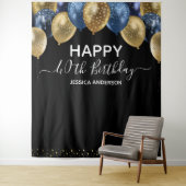 Tenture 40e anniversaire Gold Blue Black Balloons Tapestry (En situation)