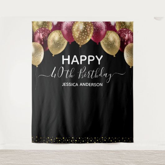 Tenture 40e anniversaire Gold Burgundy Black Balloon (Devant)