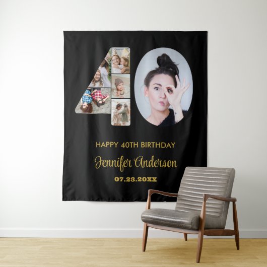 Tenture 40e anniversaire Numéro 40 Photo Collage moderne N (En situation)