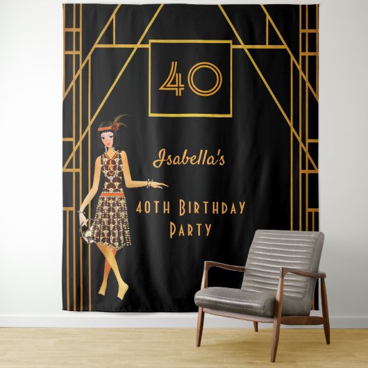 Tenture 40e anniversaire or noir 1920's art déco (En situation)