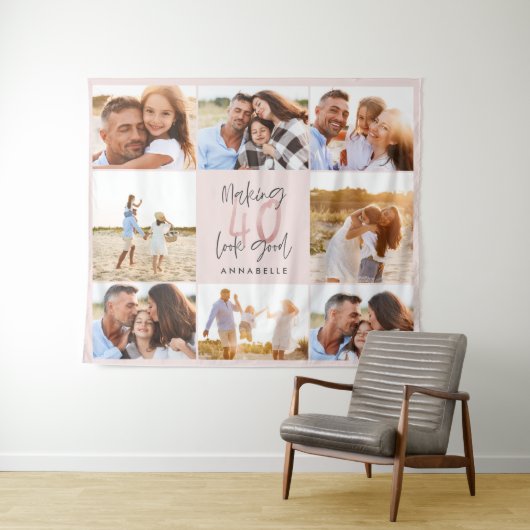 Tenture 40e anniversaire rose girly parties scintillant ph (En situation (horizontale))