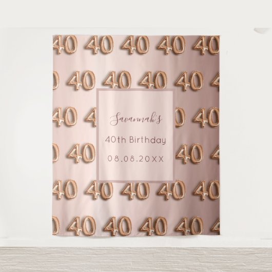 Tenture 40e anniversaire rose or blush nom (Devant)