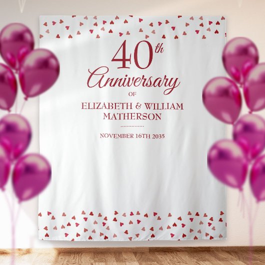 Tenture 40e anniversaire Ruby Hearts Photo Booth Backdrop