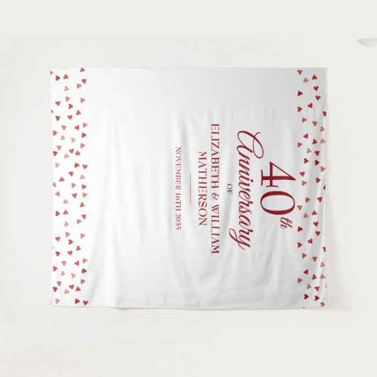 Tenture 40e anniversaire Ruby Hearts Photo Booth Backdrop (Devant (Horizontal))