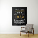 Tenture 40th Birthday 1982 Ajouter le nom Legendary Black<br><div class="desc">Anniversaire personnalisé ajoutez votre nom photo fond de toile de fond de toile d'anniversaire. Modifiez le nom et l'année avec le modèle fourni. Une merveilleuse idée d'anniversaire personnalisée. Plus de cadeaux et de fournitures de fête disponibles avec le design "légendaire" dans le magasin.</div>