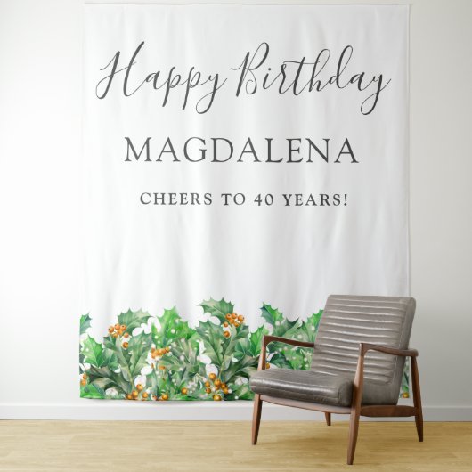 Tenture 40th Birthday Holly December Birth Flower Backdrop (En situation)