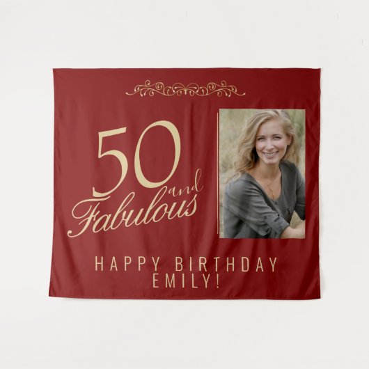 Tenture 50 and Fabulous 50th Birthday Photo Backdrop (Devant (Horizontal))