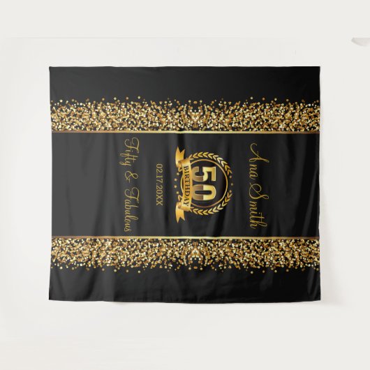 Tenture 50 Anniversaire Gold & Black Anniversaire Tapestry (Devant (Horizontal))