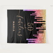 Tenture 50 fabuleux anniversaire paillettes noir rose viol (Devant (Horizontal))