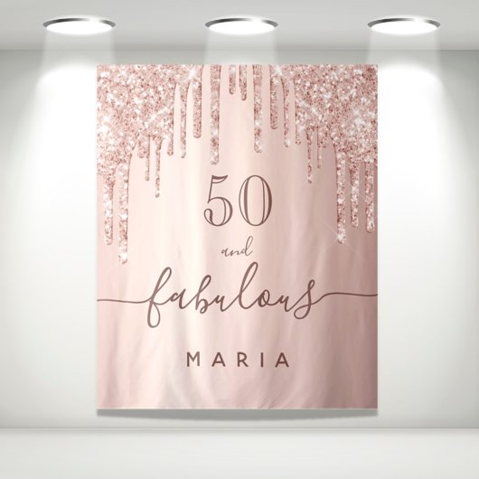 Tenture 50 fabuleux anniversaire paillettes rose gold étin