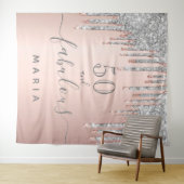 Tenture 50 fabuleux anniversaire paillettes rose or argent (En situation (horizontale))