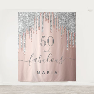Tenture 50 fabuleux anniversaire paillettes rose or argent
