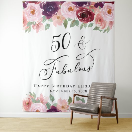 Tenture 50 Fabulous Floral Watercolor Anniversaire (En situation)