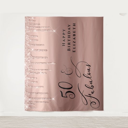 Tenture 50 Fabulous Rose Gold Glitter Fête d'anniversaire (Devant)