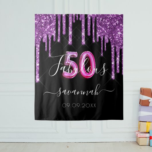 Tenture 50 paillettes noir violet brillant pour anniversai