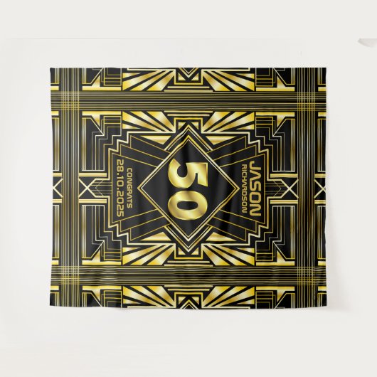 Tenture 50e anniversaire Art Déco or noir Gatsby le magnif (Devant (Horizontal))