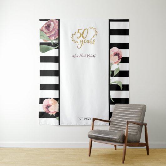 Tenture 50e anniversaire de Mariage Floral Red Gold 50 (En situation)