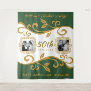 Tenture 50e anniversaire de mariage Vos photos Vert Or