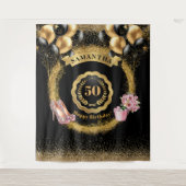 Tenture 50e anniversaire fond noir ballons Parties scintil (Devant)