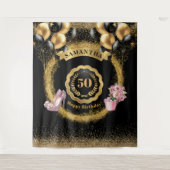 Tenture 50e anniversaire fond Rose or talons hauts (Devant)