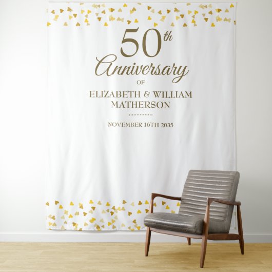 Tenture 50e anniversaire Gold Hearts Photo Booth fond (En situation)