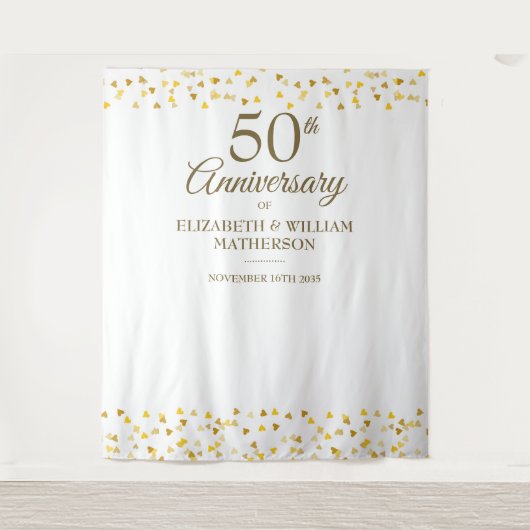 Tenture 50e anniversaire Gold Hearts Photo Booth fond (Devant)
