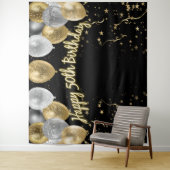 Tenture 50e anniversaire Gold Silver Black Balloons (En situation)