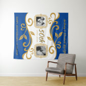 Tenture 50e anniversaire Mariage Ajouter vos photos Blue G (En situation (horizontale))