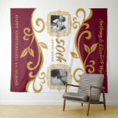 Tenture 50e anniversaire Mariage Ajouter vos photos Red Go (En situation (horizontale))