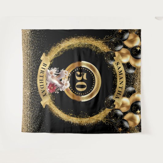 Tenture 50e anniversaire moderne fond blanc talons hauts (Devant (Horizontal))