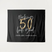 Tenture 50e anniversaire moderne noir et or élégant (Devant (Horizontal))