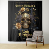 TENTURE 50E ANNIVERSAIRE OR SKULL ROSE HALLOWEEN SIGNE DU (En situation)