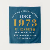 Tenture 50th Birthday Born 1973 Ajouter Nom Blue Gold (Devant)