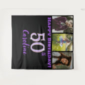 Tenture 50th Birthday Party, Purple Glitter & 3 photos (Devant (Horizontal))