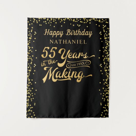 Tenture 55e anniversaire fond Noir Gold Confetti (Devant)
