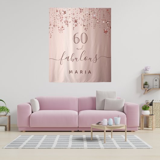 Tenture 60 étoiles fabuleuses rose gold nom d'anniversaire