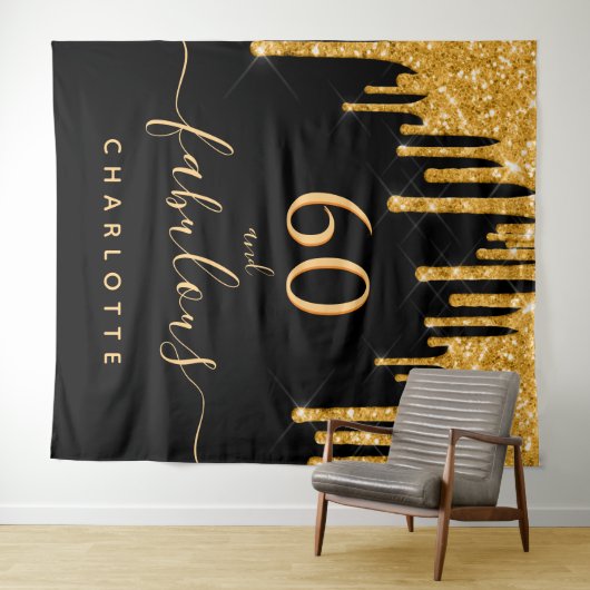 Tenture 60 fabuleuse parties scintillant d'anniversaire no (En situation (horizontale))