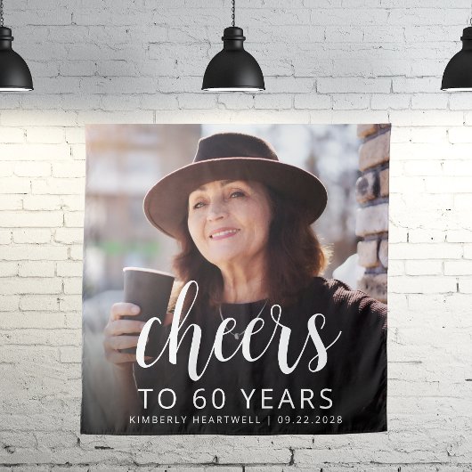 Tenture 60e anniversaire de la fête Photo White Script Che