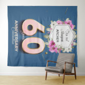 Tenture 60e anniversaire Fête des orchidées roses sur bleu (En situation (horizontale))