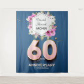 Tenture 60e anniversaire Fête des orchidées roses sur bleu (Devant)