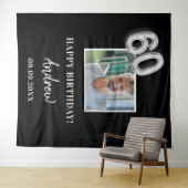 Tenture 60e anniversaire fête noir photo nom mec (En situation (horizontale))