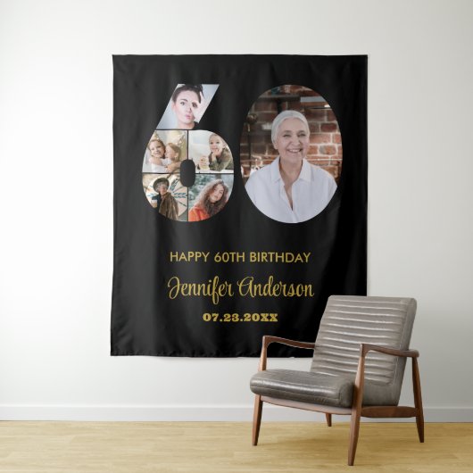 Tenture 60e anniversaire Numéro 60 Photo Collage moderne N (En situation)