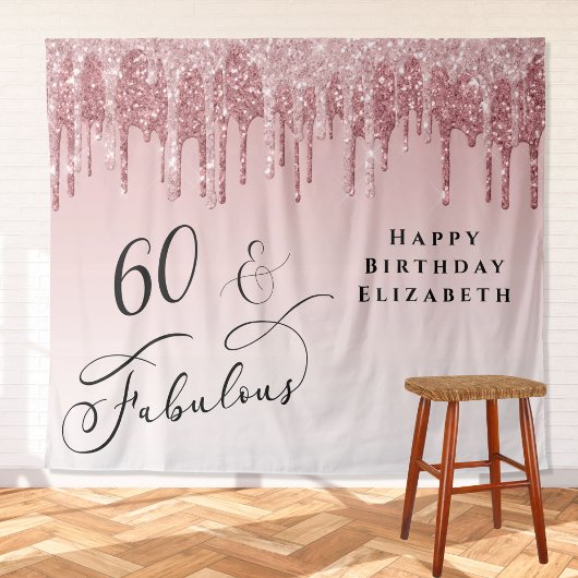 Tenture 60e anniversaire Parties scintillant rose Rose Gol