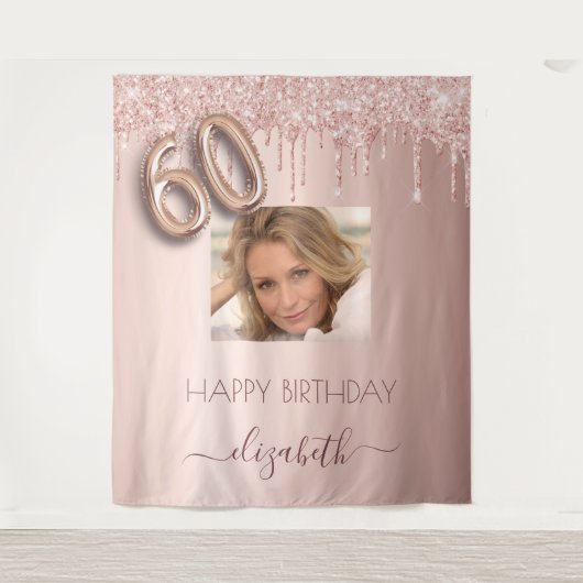 Tenture 60e anniversaire rose or parties scintillant goutt (Devant)