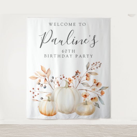 Tenture 60e fête d'anniversaire Automne Citrouilles Feuill (Devant)