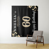 Tenture 60e fête d'anniversaire Black Golden Backdrop (En situation)