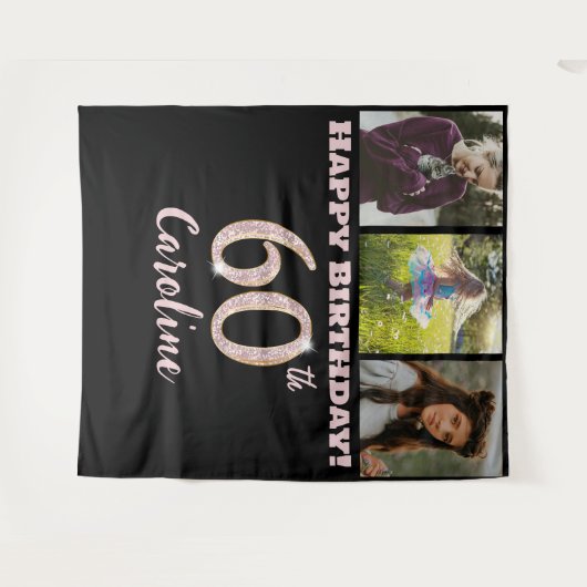 Tenture 60e fête d'anniversaire, Parties scintillant d'or (Devant (Horizontal))