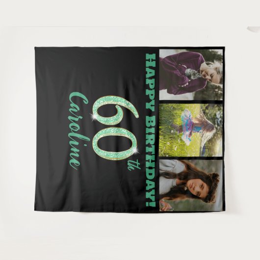 Tenture 60e fête d'anniversaire, Parties scintillant verte (Devant (Horizontal))